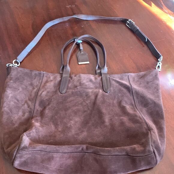 COLE HAHN PURSE brown suede Handles and strap silver hardware 17 X 11 - Picture 1 of 13
